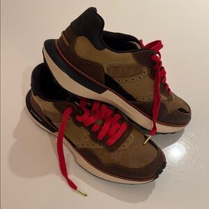 Cole Haan Unisex Brown and Black Sneakers with Red Laces